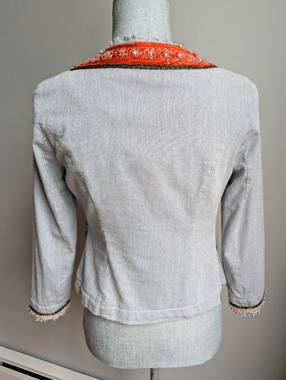 Free People Blue Pinstripe Blazer with Coral Trim - Picture 5 of 14